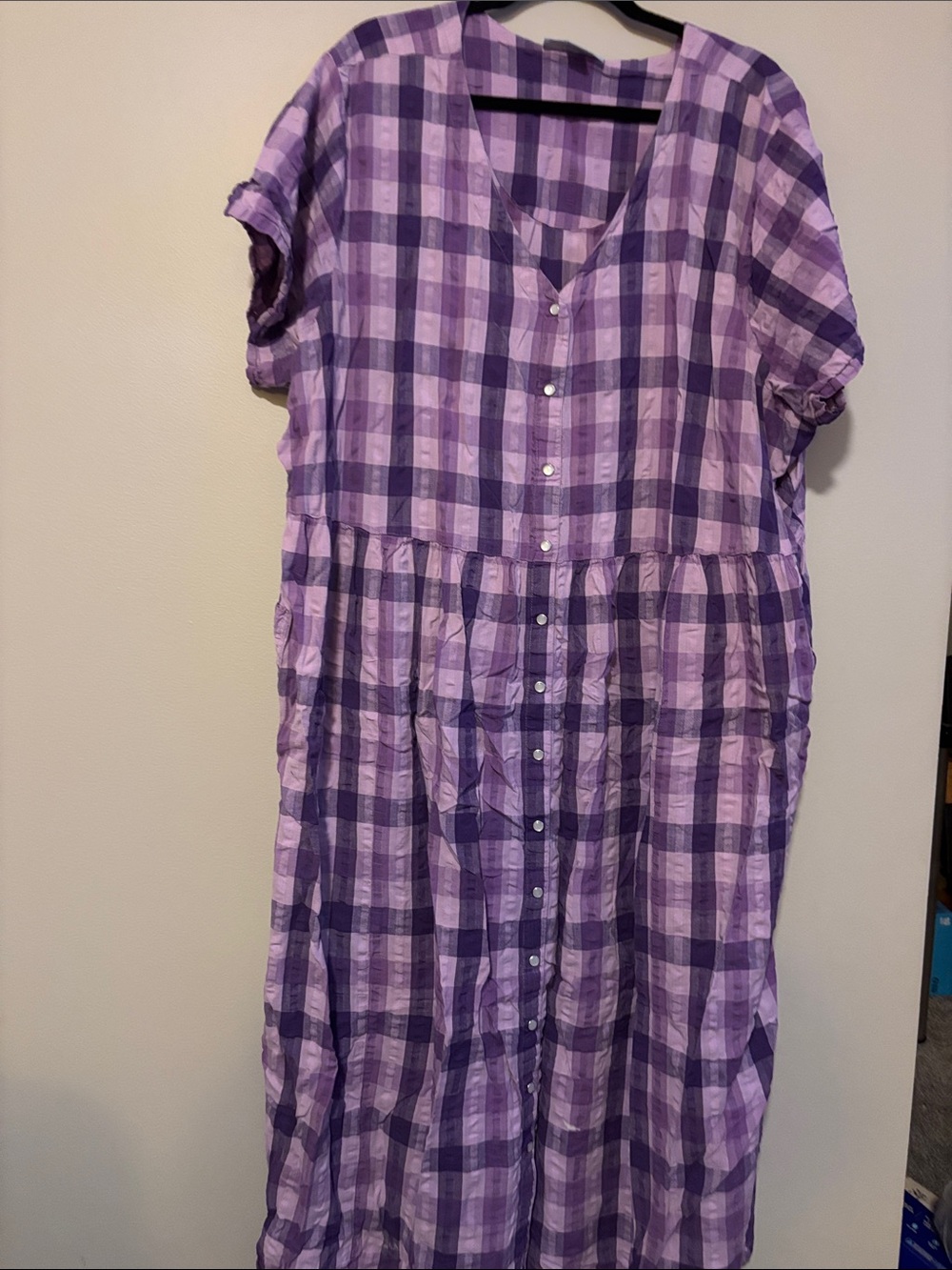 Only Necessities Lilac and Violet Plaid Button-Front Sleep Robe